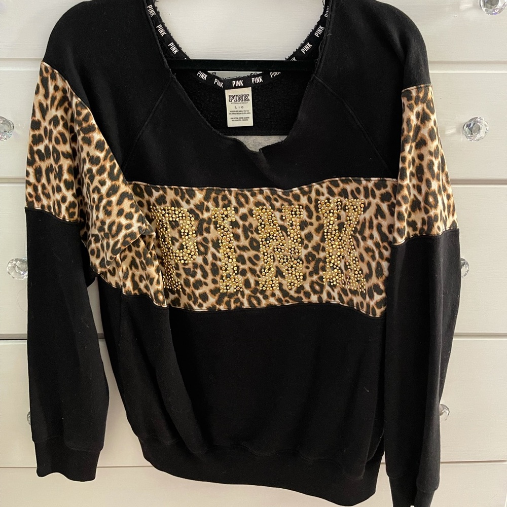 PINK cheetah bling crew